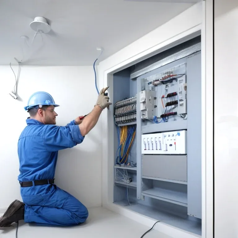 Técnico realizando instalación de cableado eléctrico